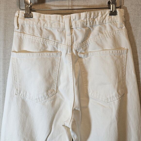 ZARA Womens Size 4 Jeans High Rise Straight Leg Holey Distressed Hem White - Picture 7 of 8